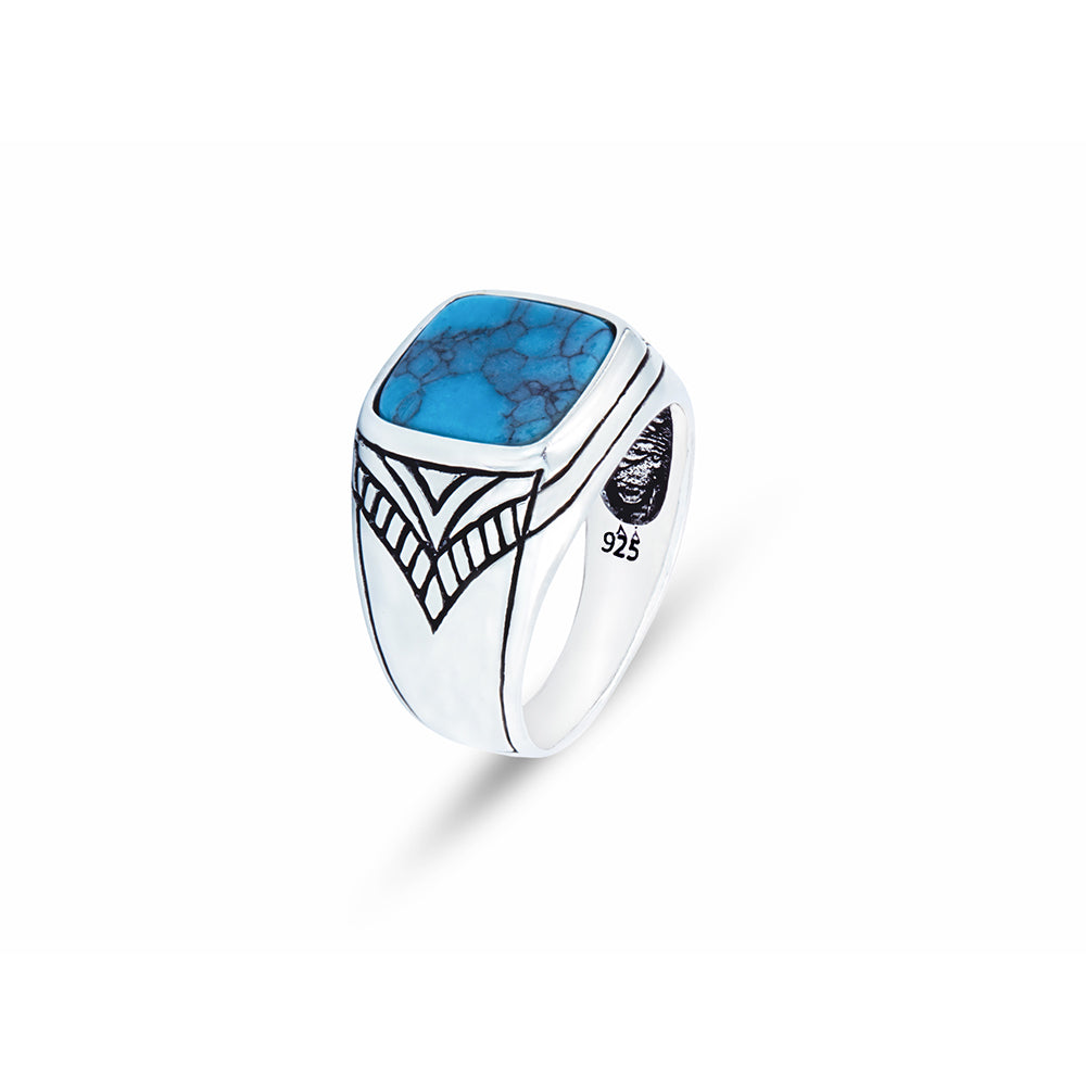 925 Sterling Silver Men Minimal Turquoise Signet Ring