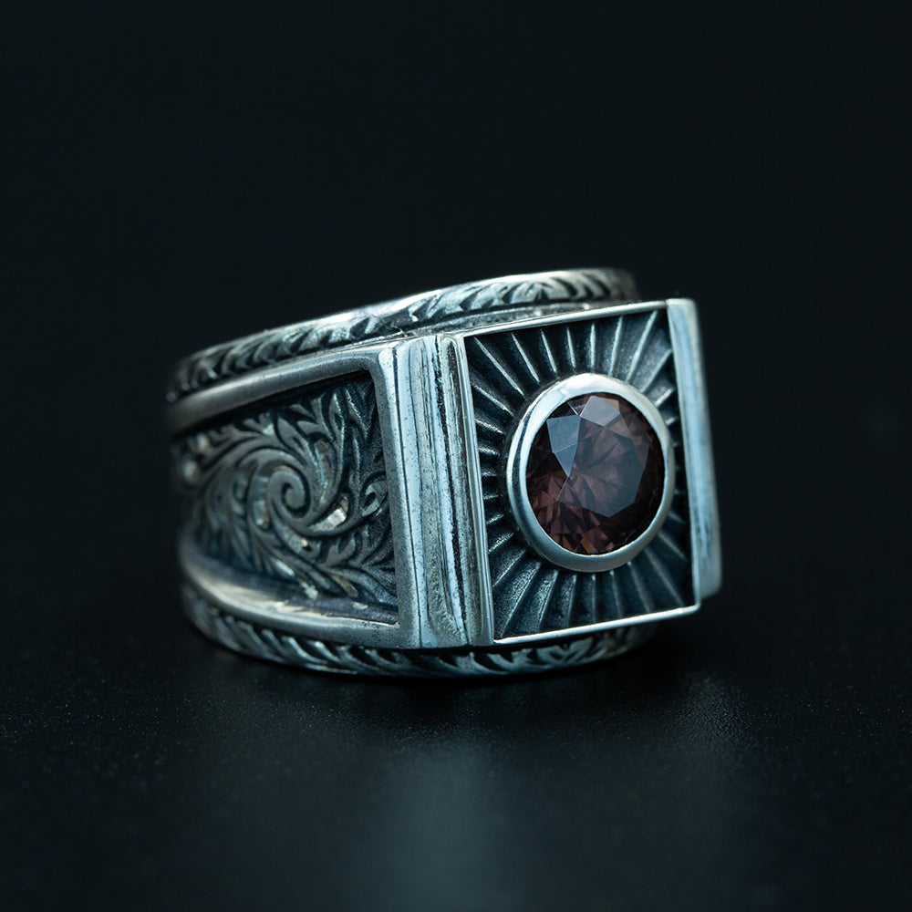 Men Handmade Engraved Sultanite Gemstone Ring