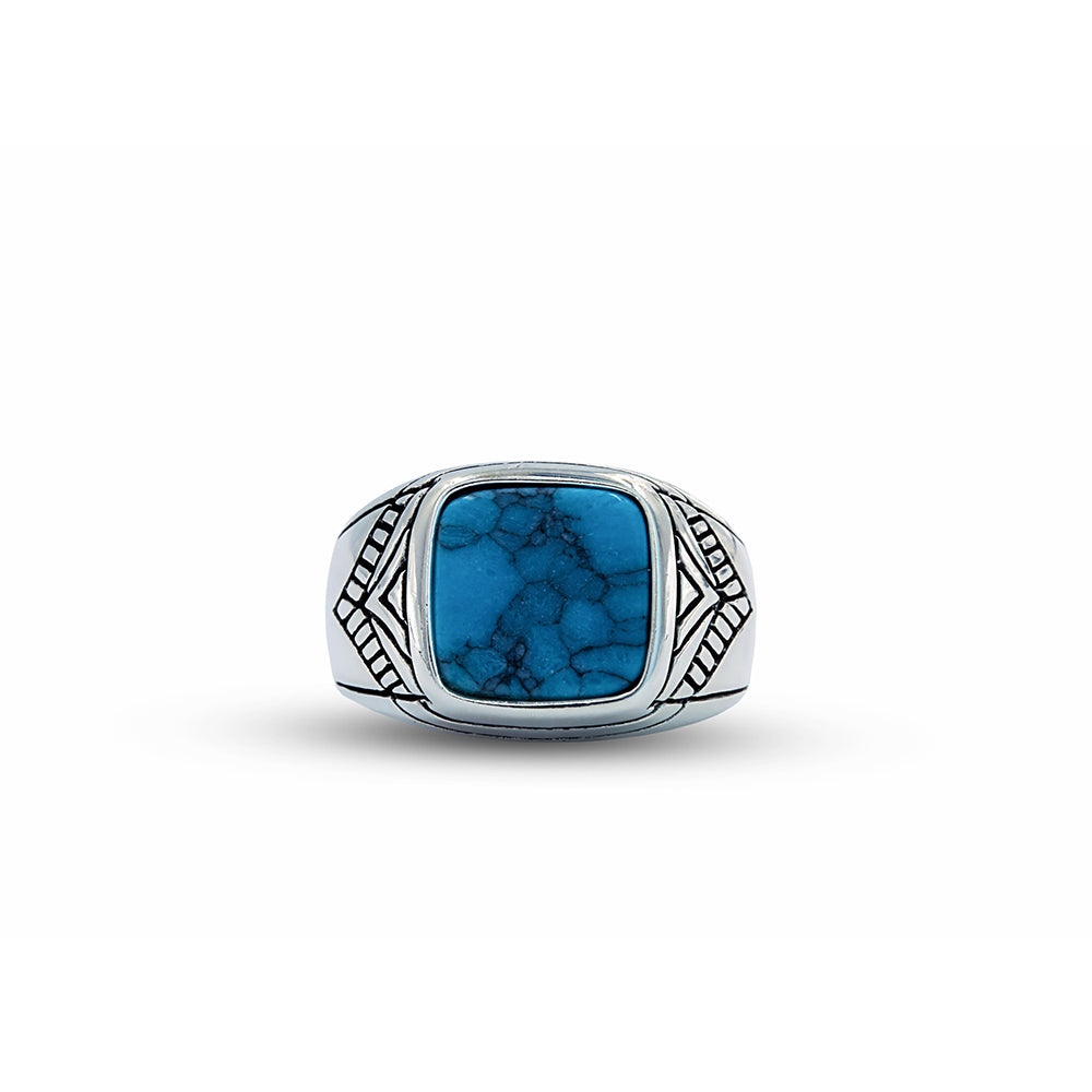 925 Sterling Silver Men Minimal Turquoise Signet Ring