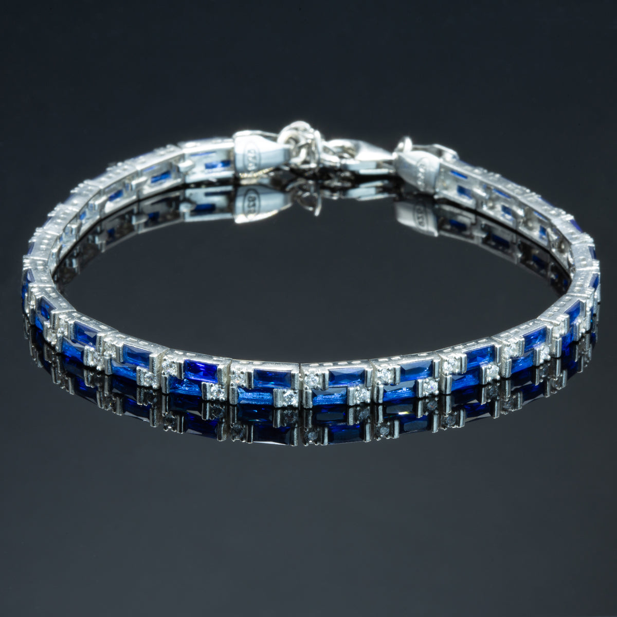 Luxuriöses, elegantes Herren-Tennisarmband aus 925er Sterlingsilber mit Saphir