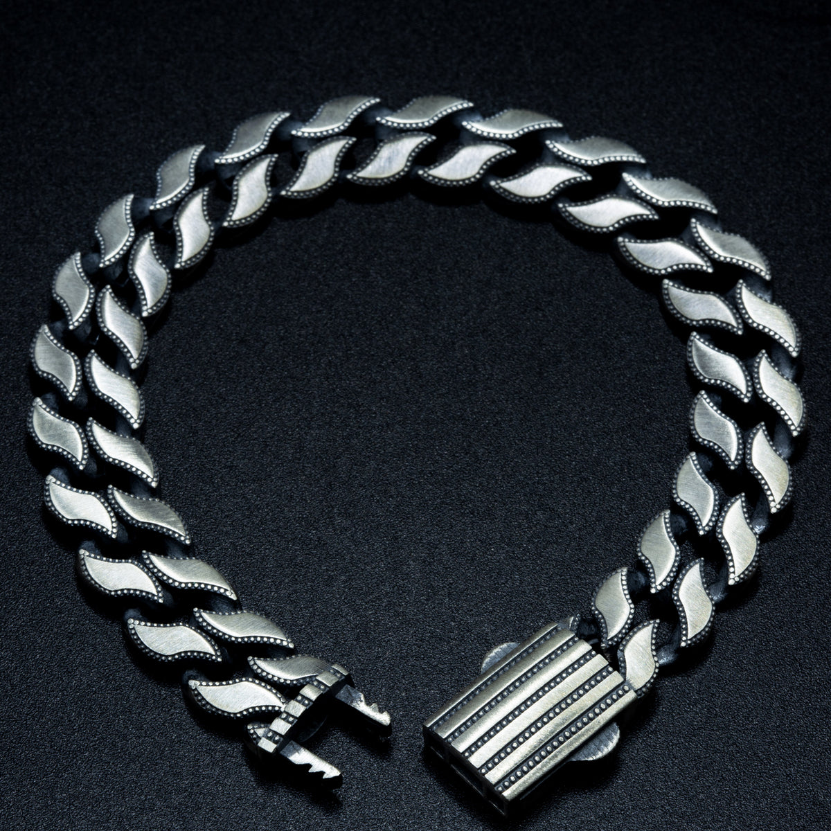 925er Silber Herrenarmband, handgefertigt, graviert, 10 mm Kette