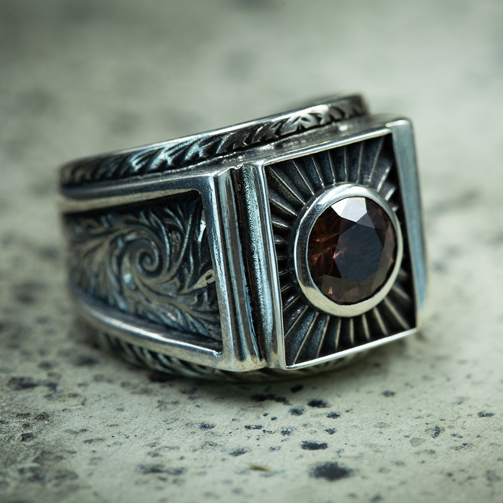 Men Handmade Engraved Sultanite Gemstone Ring