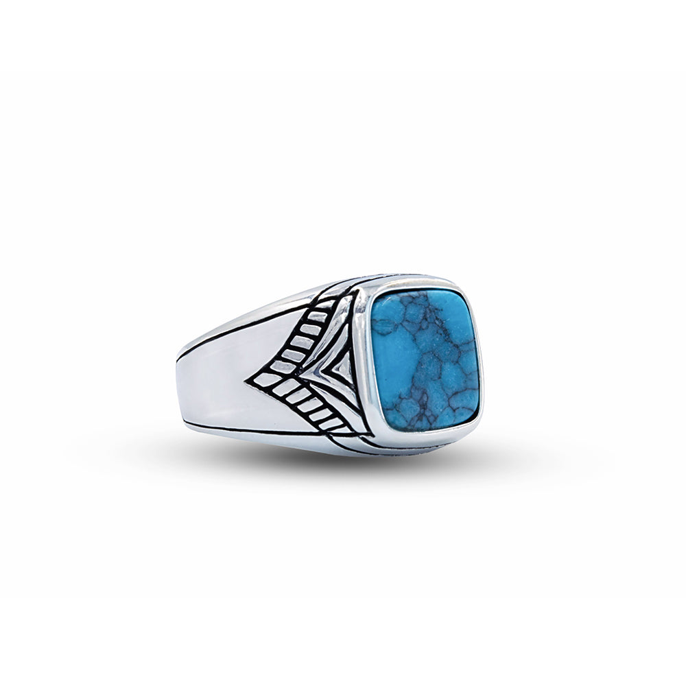 925 Sterling Silver Men Minimal Turquoise Signet Ring