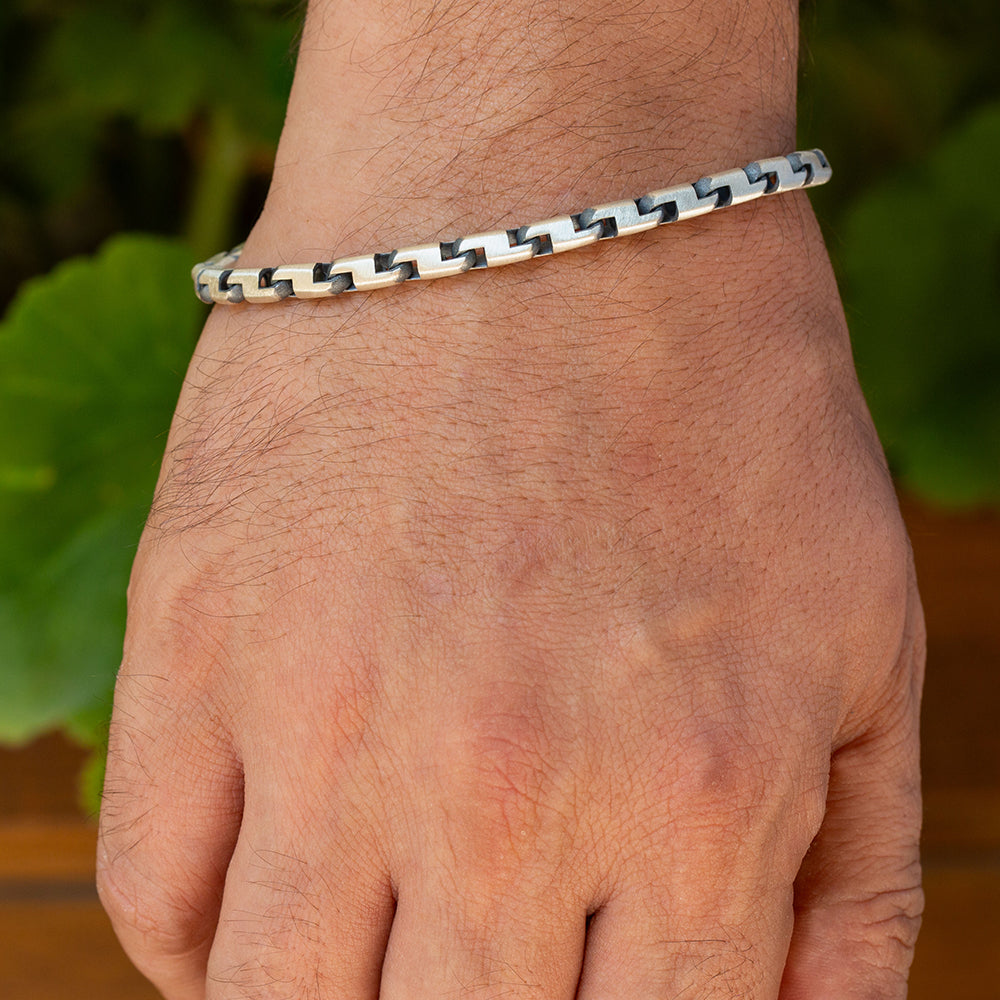 925 Sterling Silver Men Box Chain Bracelet