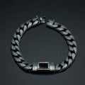 Men Handmade Engraved Red Ruby Gemstone Curb Chain Bracelet