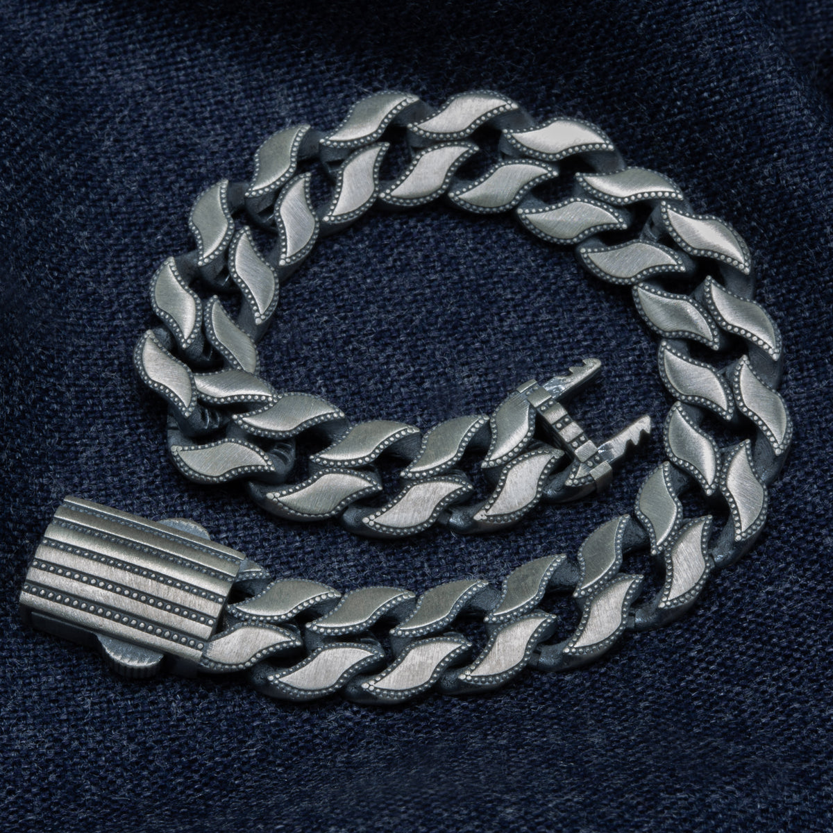 925er Silber Herrenarmband, handgefertigt, graviert, 10 mm Kette