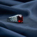 Men Silver Minimal Garnet Ruby Gemstone Ring