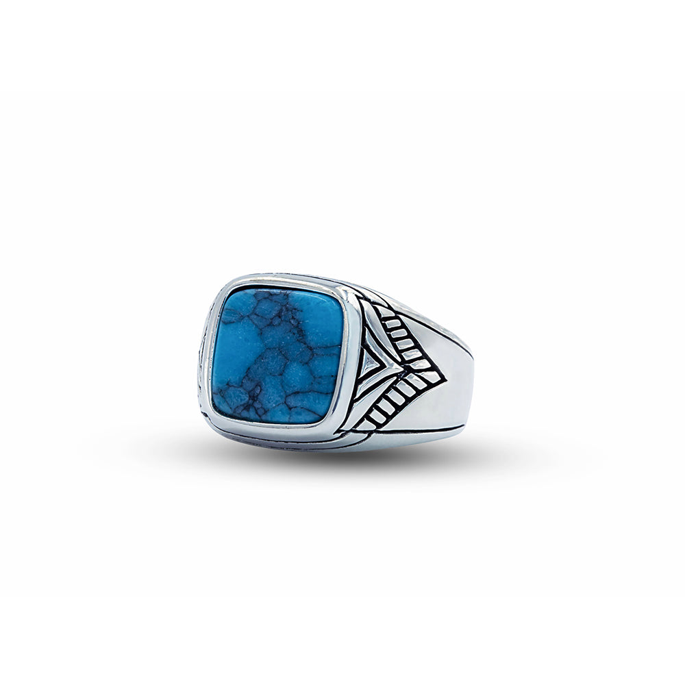 925 Sterling Silver Men Minimal Turquoise Signet Ring