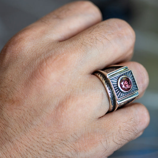 Men Handmade Engraved Sultanite Gemstone Ring