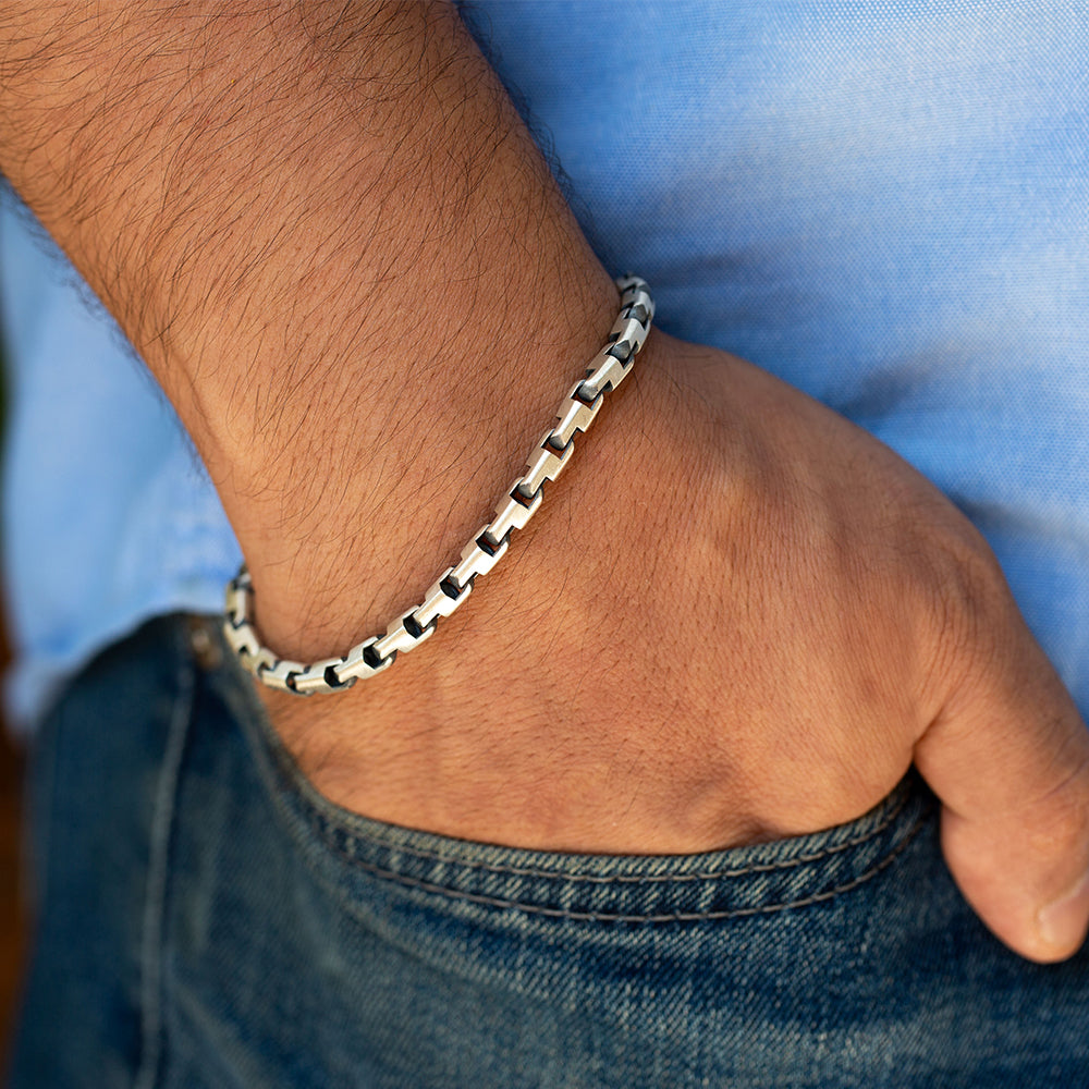 925 Sterling Silver Men Box Chain Bracelet