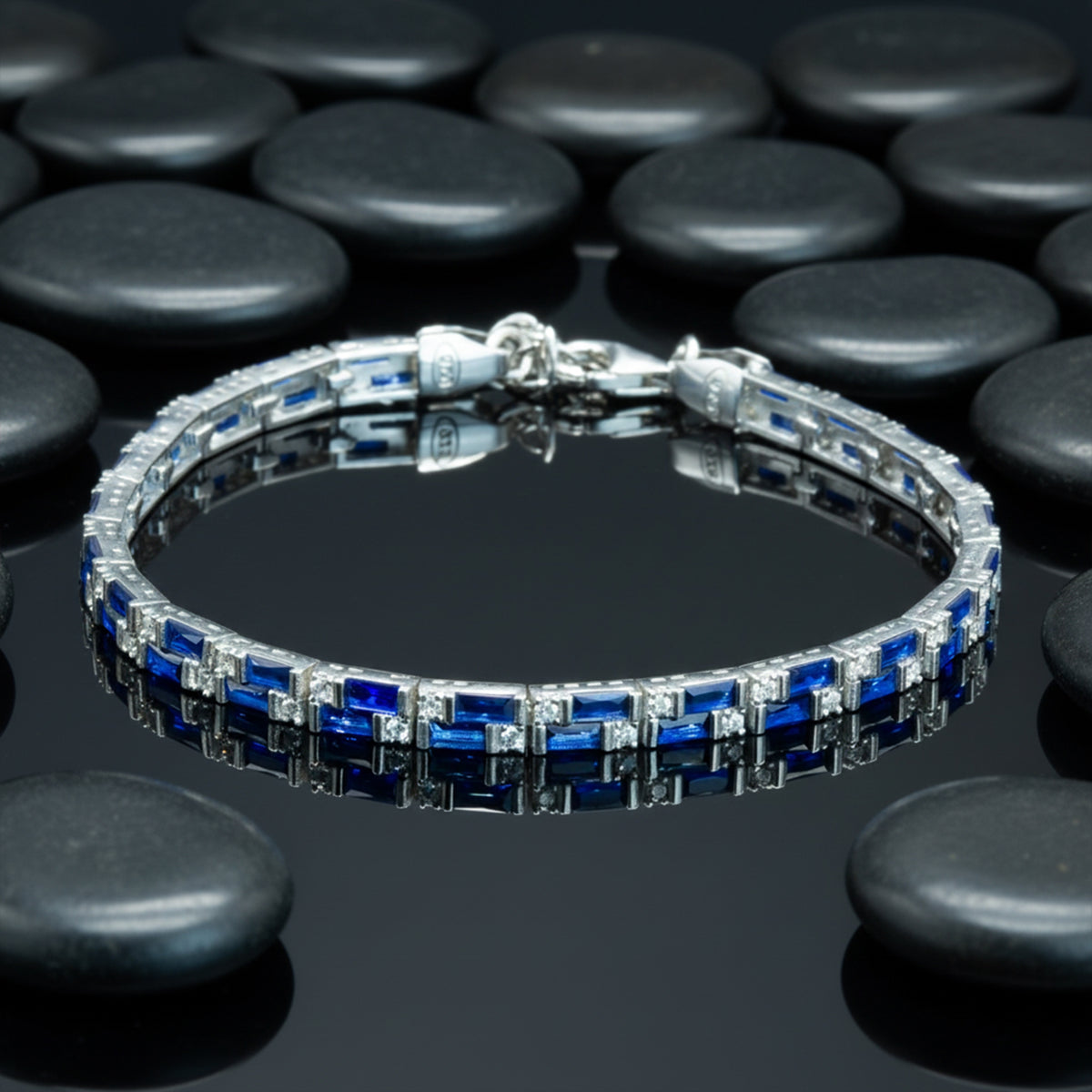 Luxuriöses, elegantes Herren-Tennisarmband aus 925er Sterlingsilber mit Saphir