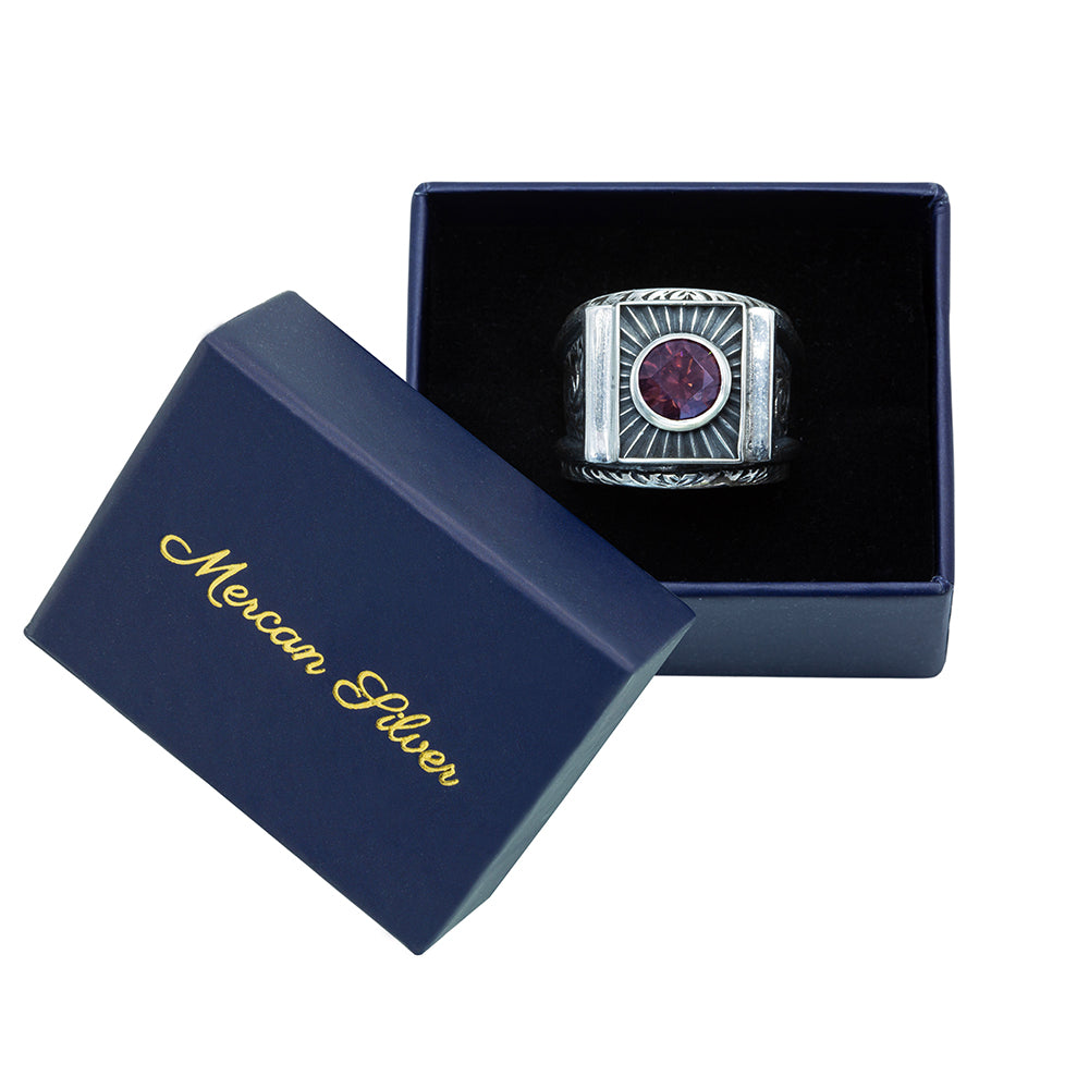 Men Handmade Engraved Sultanite Gemstone Ring