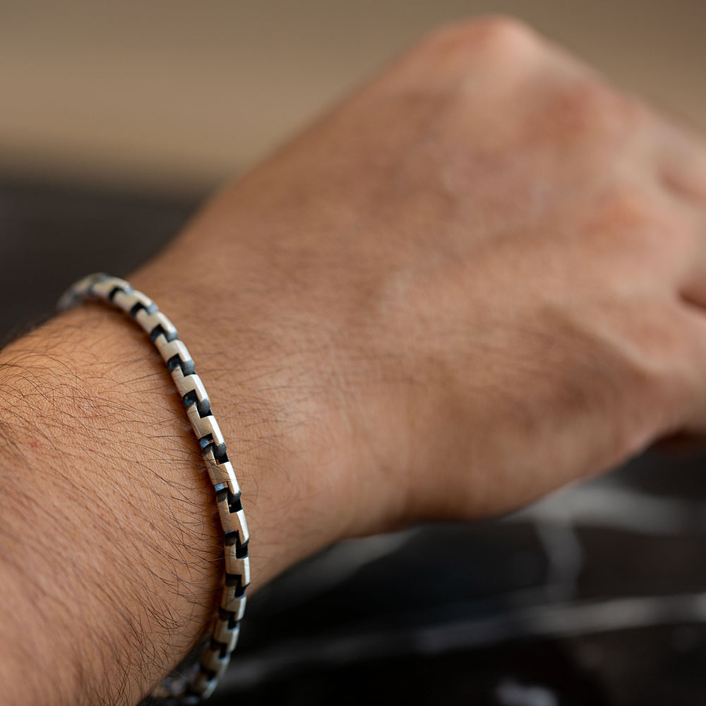 925 Sterling Silver Men Box Chain Bracelet