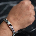 Men Handmade Engraved Red Ruby Gemstone Curb Chain Bracelet