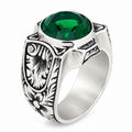 925 Sterling Silver Green Emerald Ring for Men – Handmade Vintage Style