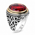 Silver Silver Ruby Stone Ring, Oval Garnet Gemstone Men Ring, Ottoman Style Ring, Mens Turkish Handmade Ring, 925 Sterling Silver, Men Gift