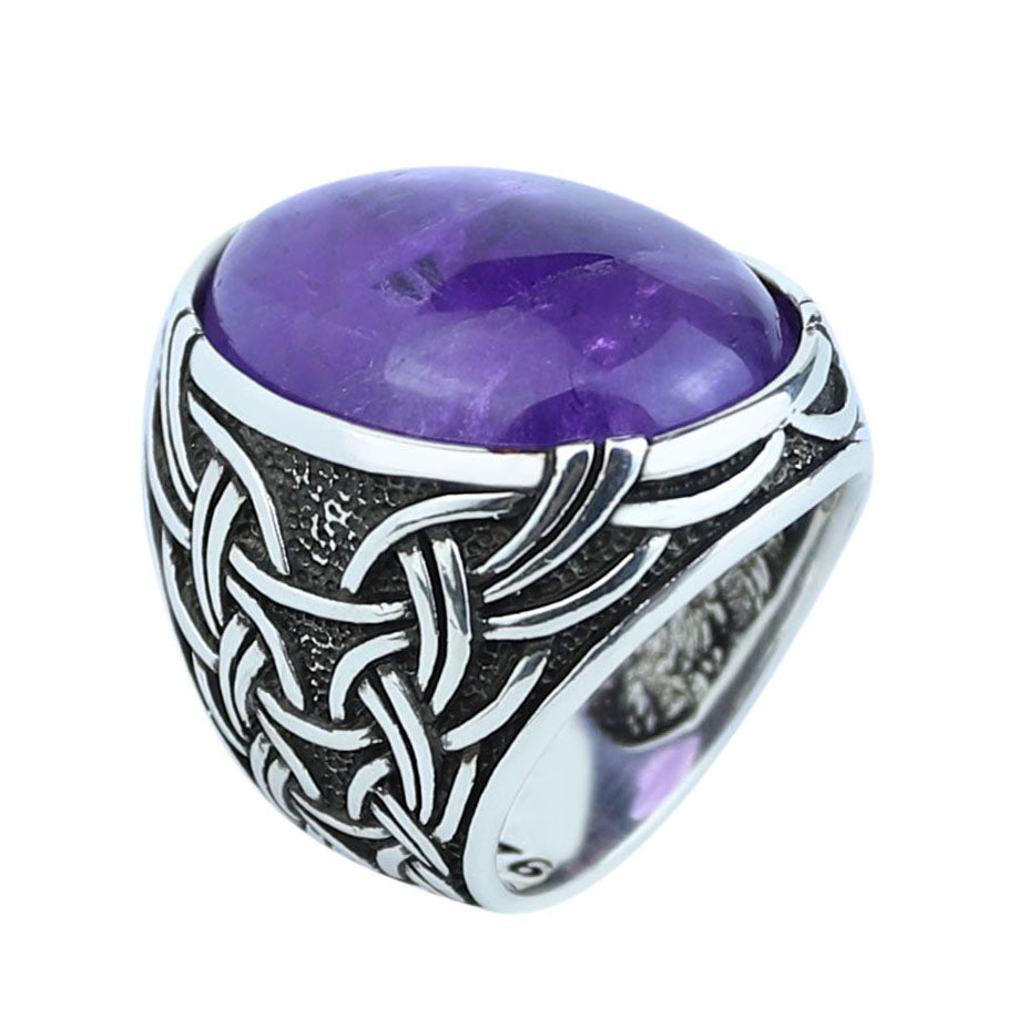 Men Natural Amethyst Silver Ring, Handmade Amethyst Ring, Engraved Silver Amethyst Ring, Men Jewelry Ring, Ottoman Style Ring, Gift For Men