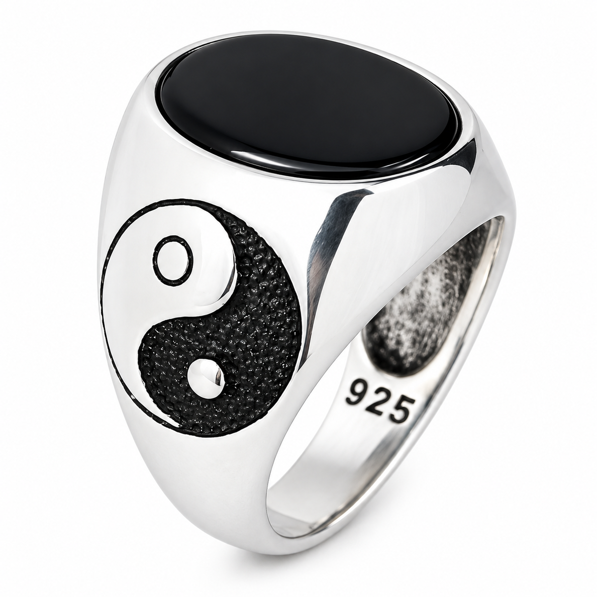 925 Sterling Silver Yin Yang Onyx Signet Ring – Unisex
