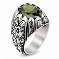 925 Sterling Silver Peridot Ring for Men – Vintage Ottoman Signet Style