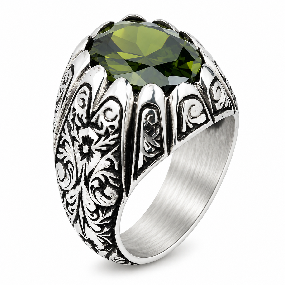 925 Sterling Silver Peridot Ring for Men – Vintage Ottoman Signet Style