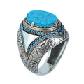925 Sterling Silver Turquoise Ring, Men Turquoise Ring, Handcrafted Ottoman Men Ring, Vintage Men Handmade Ring