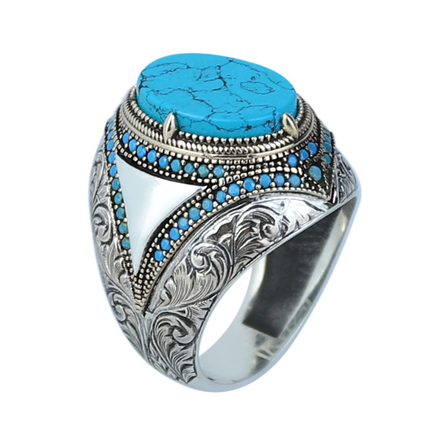 925 Sterling Silver Turquoise Ring, Men Turquoise Ring, Handcrafted Ottoman Men Ring, Vintage Men Handmade Ring