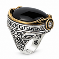 Men Silver Large Black Onyx Ring , Oval Heavy Onyx Mens Handmade Big Ring , Men Sterling Silver Ring, Ottoman Jewelry