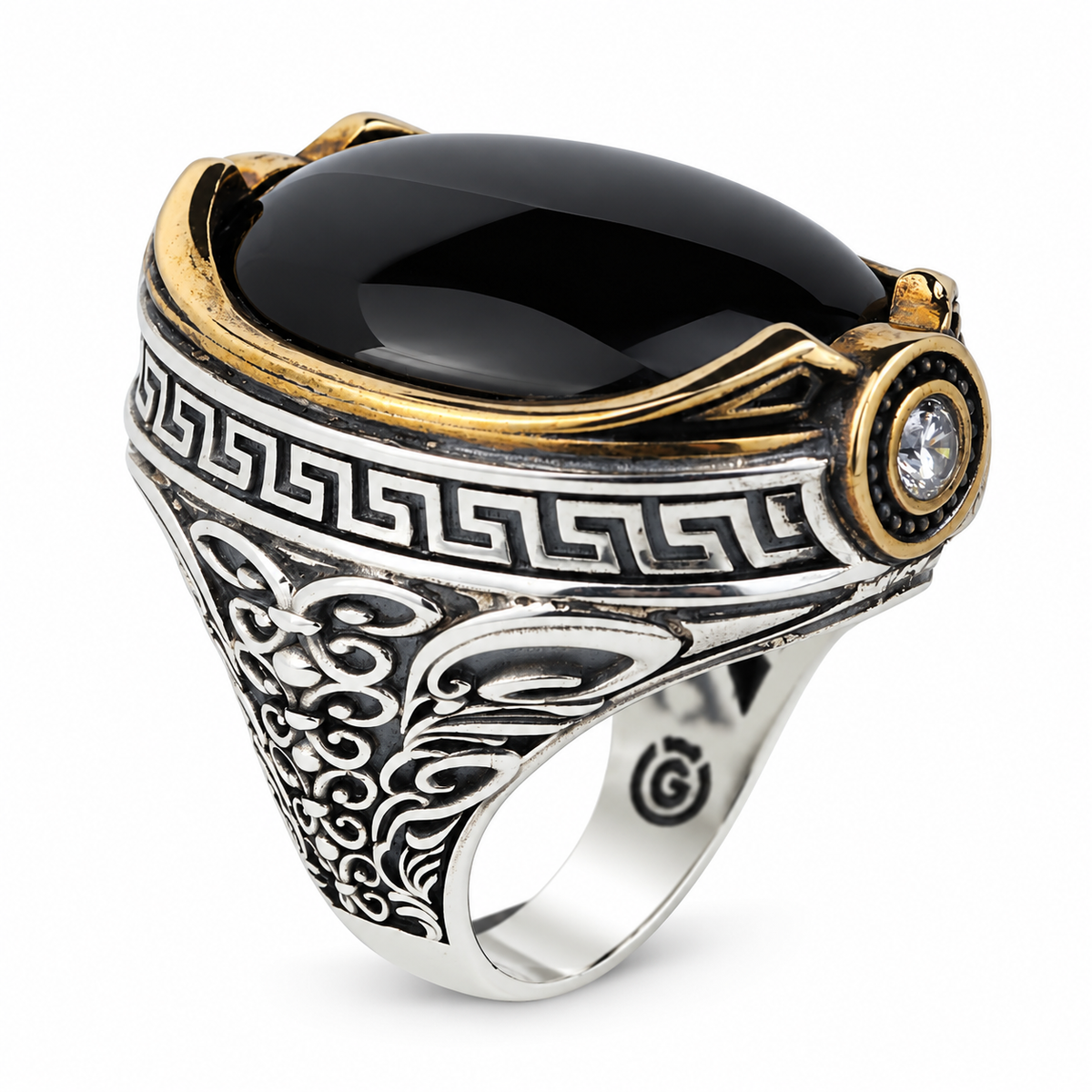 Men Silver Large Black Onyx Ring , Oval Heavy Onyx Mens Handmade Big Ring , Men Sterling Silver Ring, Ottoman Jewelry