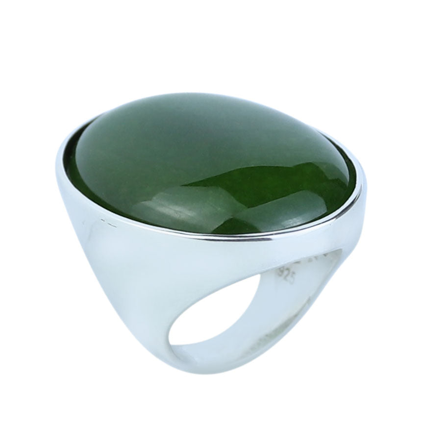 Silver Jade Stone Ring, Large Classic Jade Stone Solid Ring, Handmade Green Jade Ring