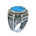 Turkish Handmade Turquoise Ring, Men Large Round Turquoise Ring, Ottoman Style Handmade Ring, Perfect Men Ring