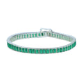 925 Silver Unisex Emerald Tennis Bracelet, Baguette Cut Green Link Tennis Bracelet, Luxury Tennis Bracelet