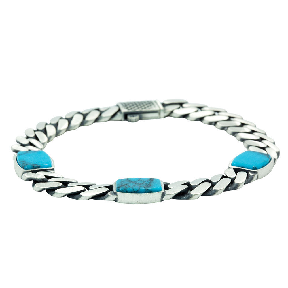 Men Silver Turquoise Curb Chain Bracelet
