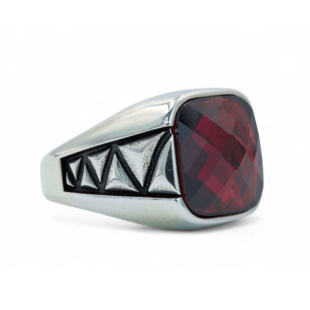 Men Handmade Square Garnet Gemstone Ring