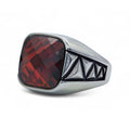 Anillo de piedra preciosa de granate cuadrado hecho a mano para hombre