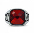 Anillo de piedra preciosa de granate cuadrado hecho a mano para hombre