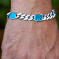 Herren-Armband aus Silber und Türkis mit Panzerkette
