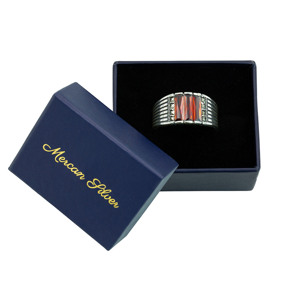 925 Silver Garnet Ruby Gemstone Men Minimal Ring