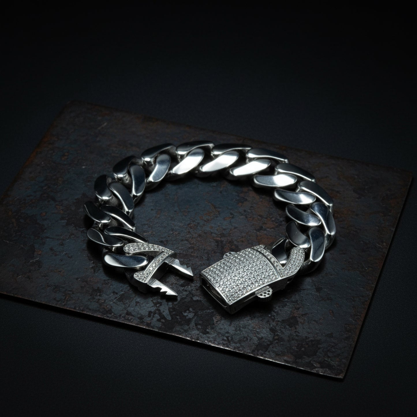 Solid 925 Silver Men Iced Out 16mm Curb Chain Bracelet