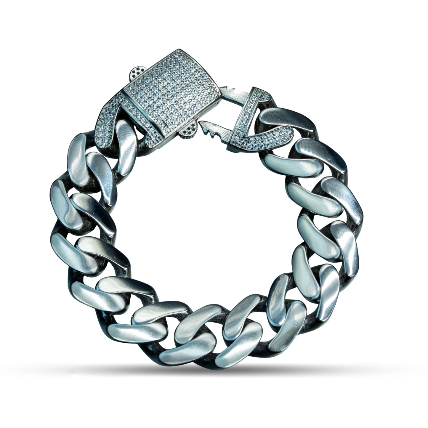Solid 925 Silver Men Iced Out 16mm Curb Chain Bracelet