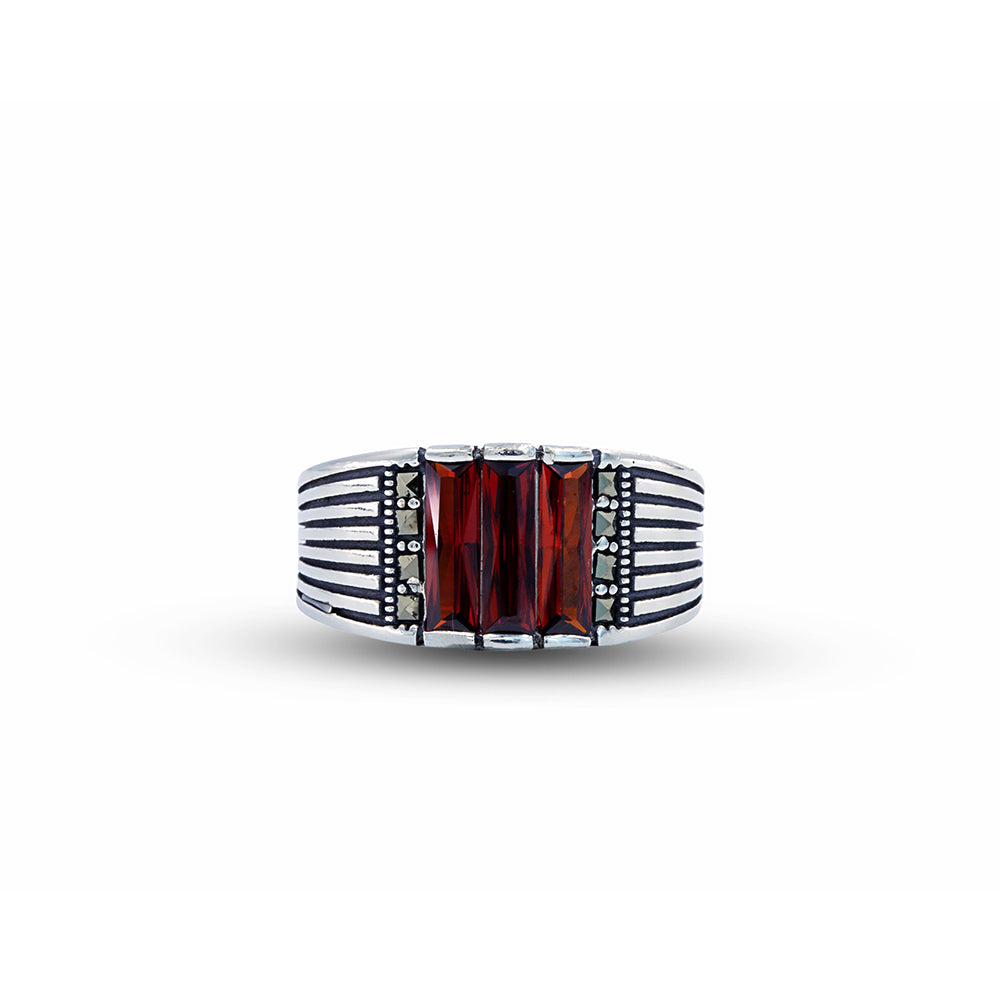 925 Silver Garnet Ruby Gemstone Men Minimal Ring