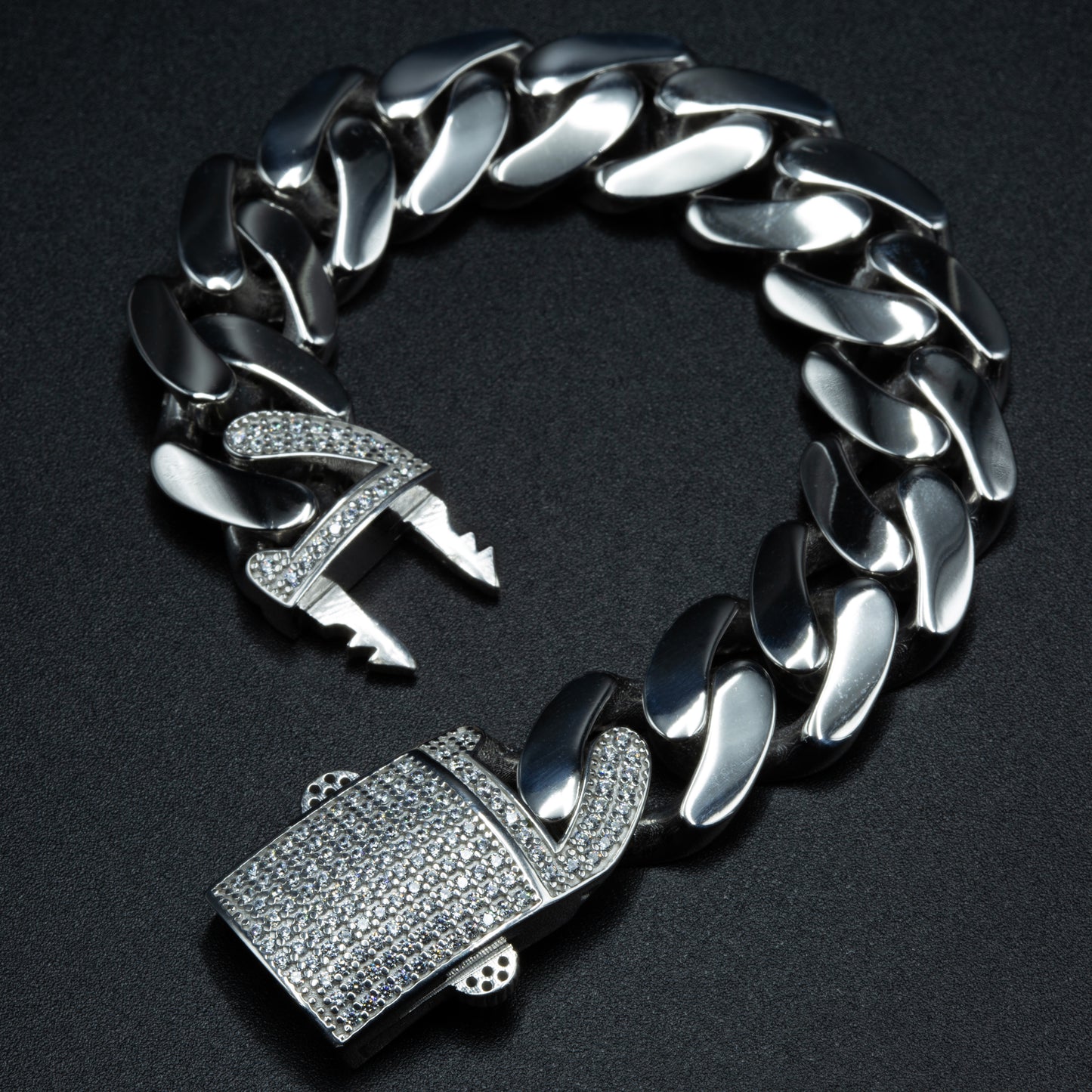Solid 925 Silver Men Iced Out 16mm Curb Chain Bracelet
