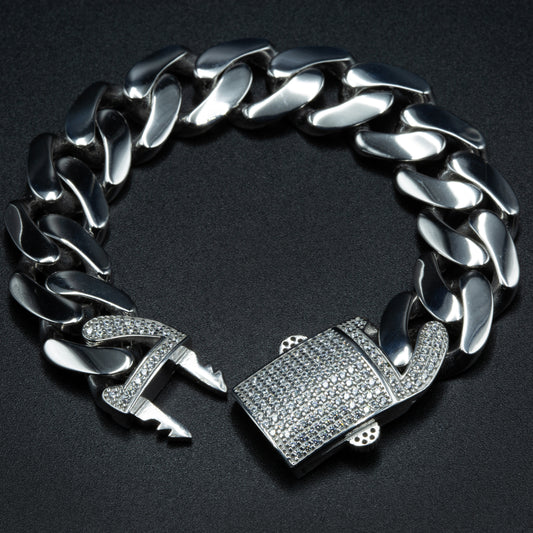 Solid 925 Silver Men Iced Out 16mm Curb Chain Bracelet