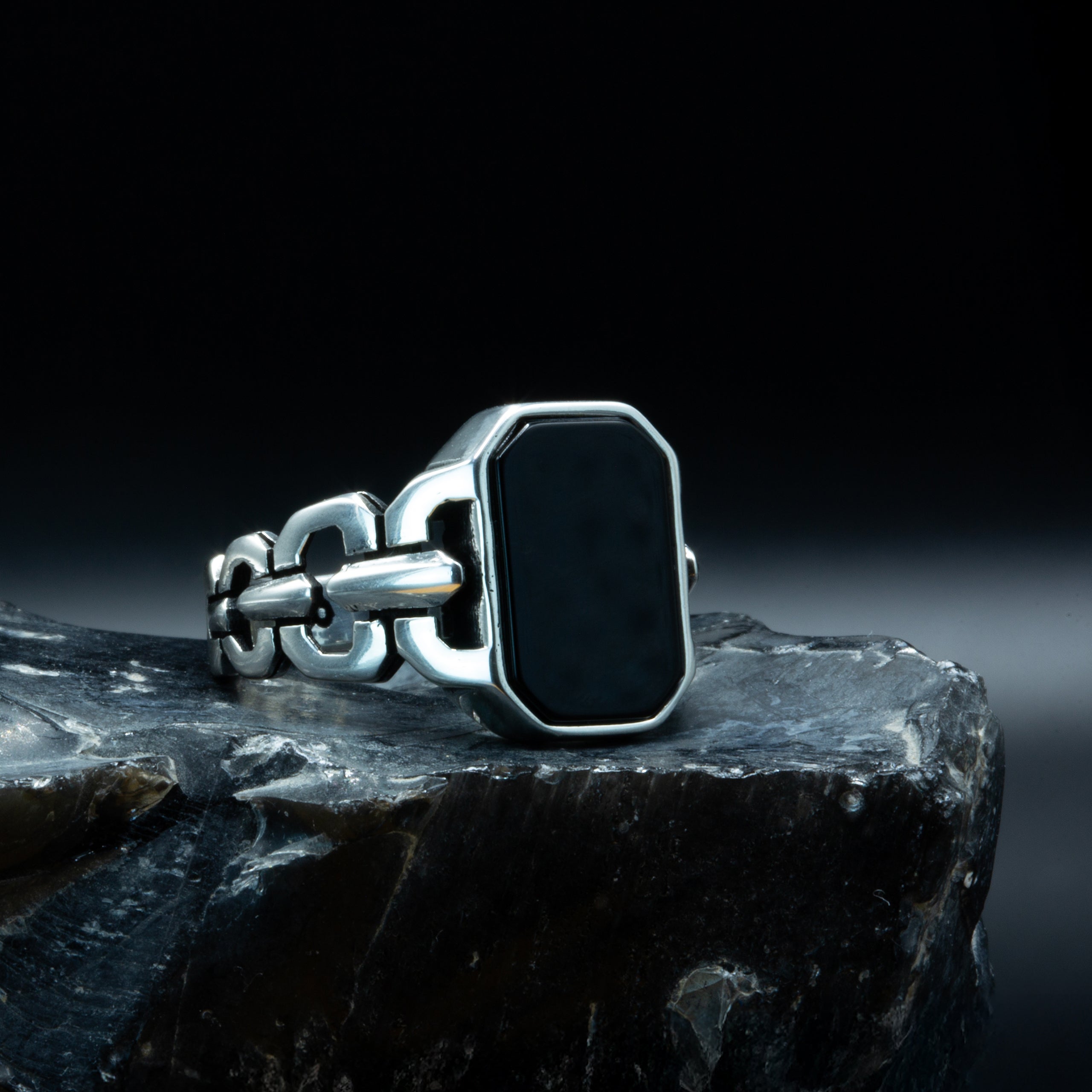 Men Handmade Black Onyx Gemstone Signet Ring
