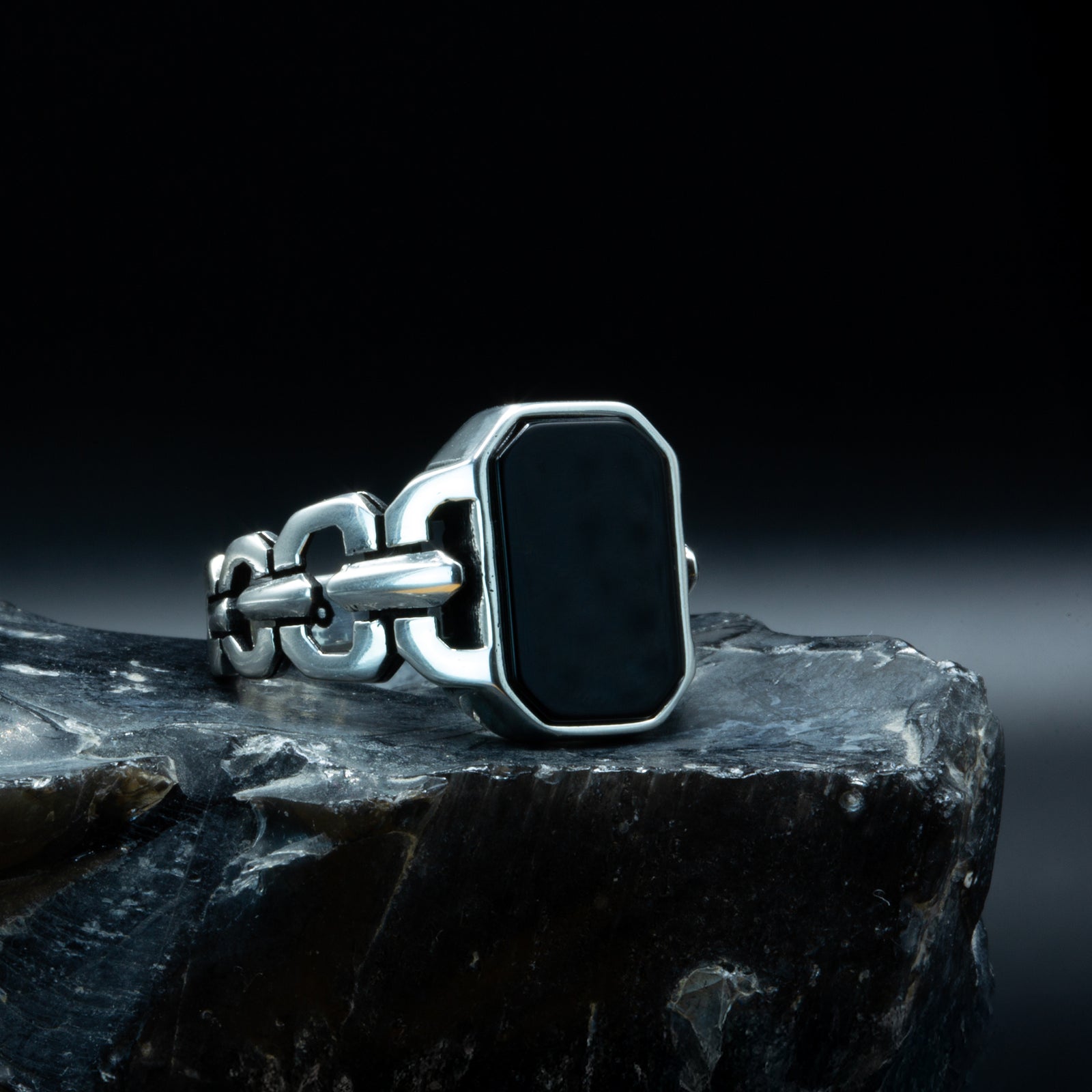 Men Handmade Black Onyx Gemstone Signet Ring