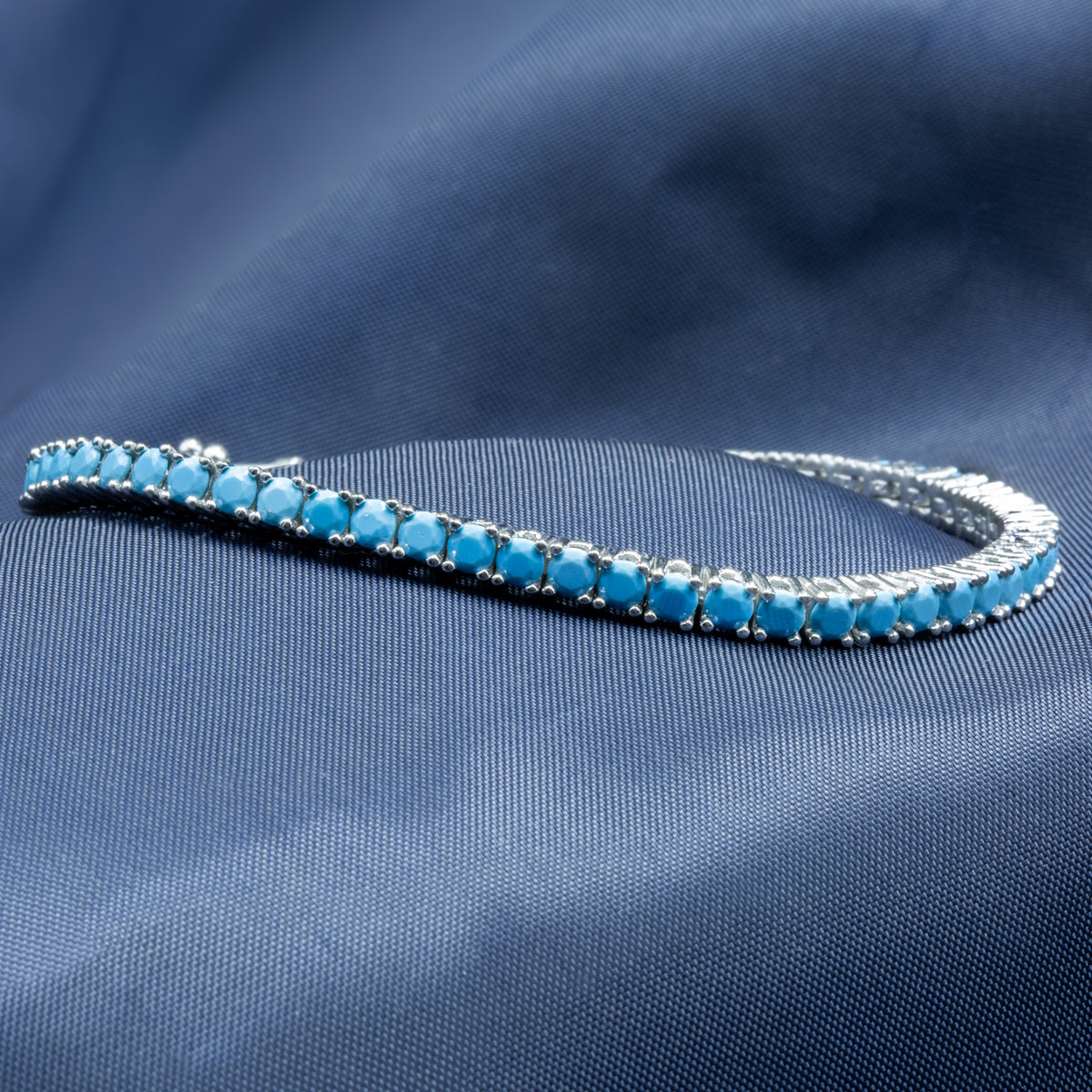 Silver Unisex Round Turquoise Tennis Bracelet