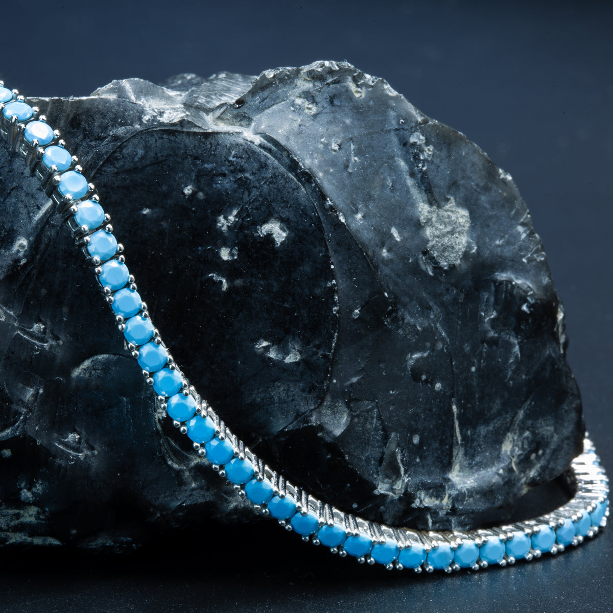 Silver Unisex Round Turquoise Tennis Bracelet