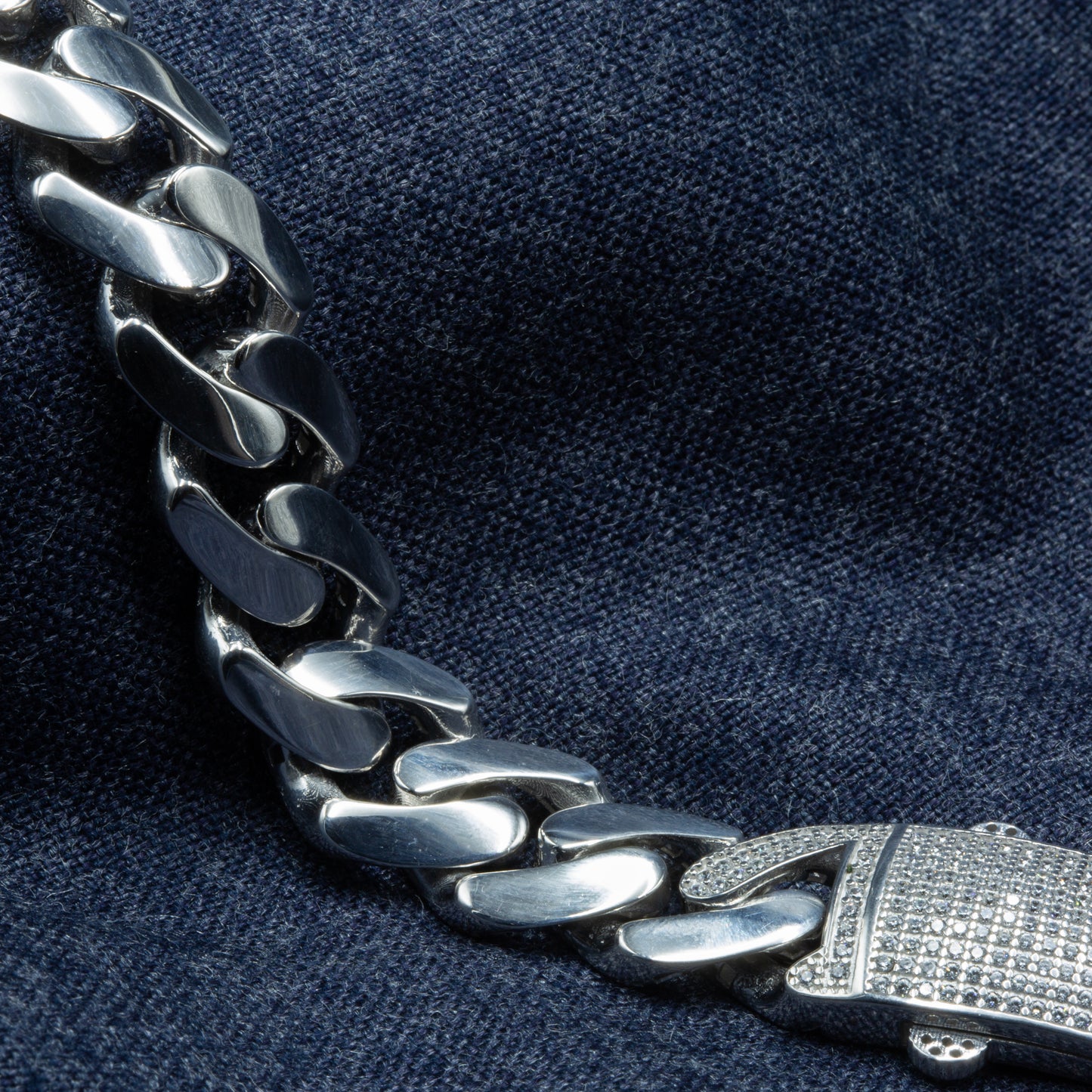 Solid 925 Silver Men Iced Out 16mm Curb Chain Bracelet