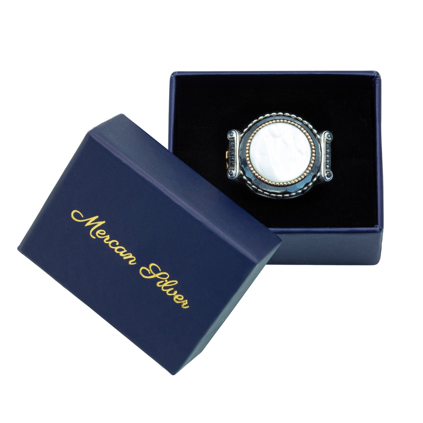 925 Silver Mother Of Pearl Gemstone Sword Pattern Ring