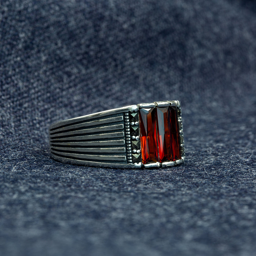 925 Silver Garnet Ruby Gemstone Men Minimal Ring