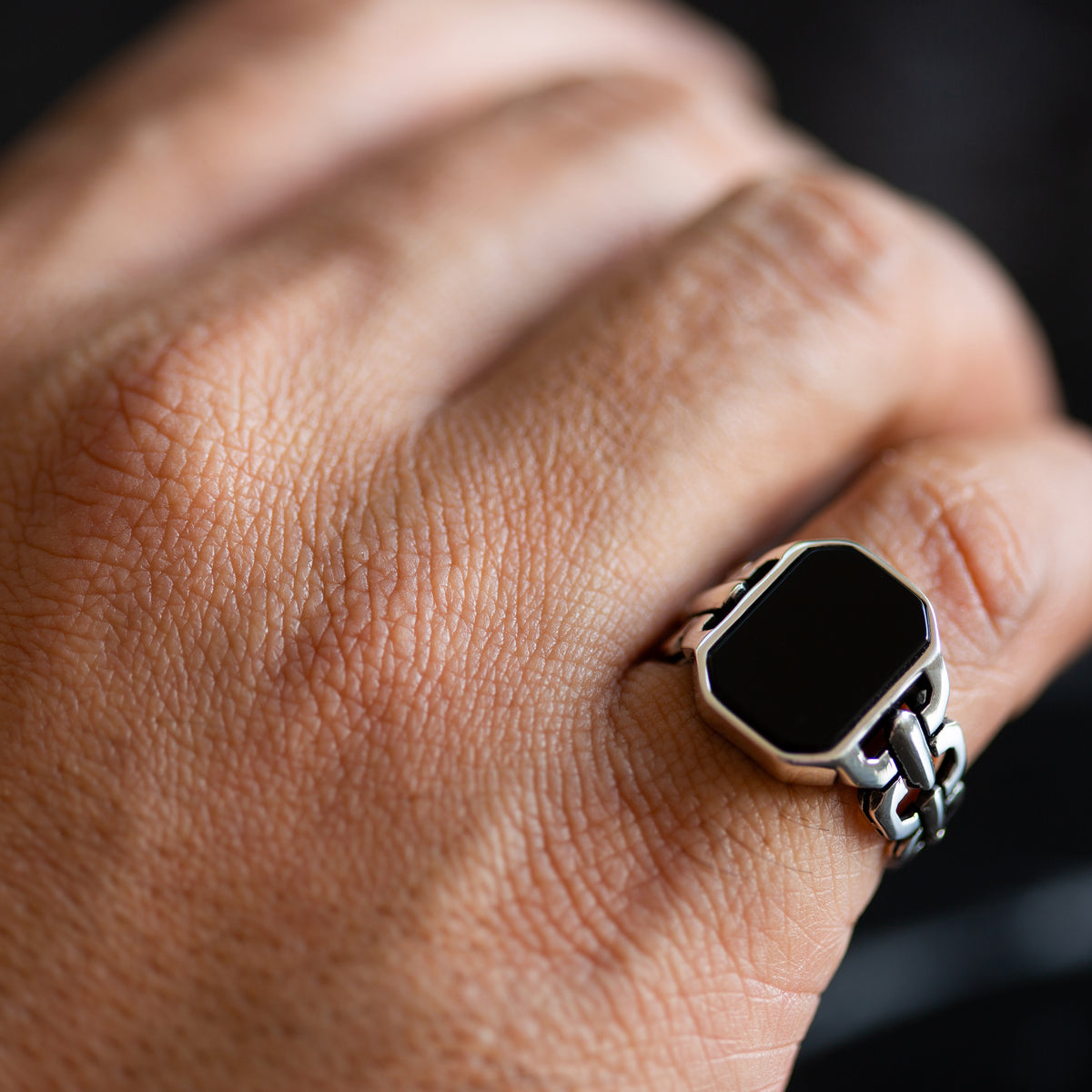 Men Handmade Black Onyx Gemstone Signet Ring